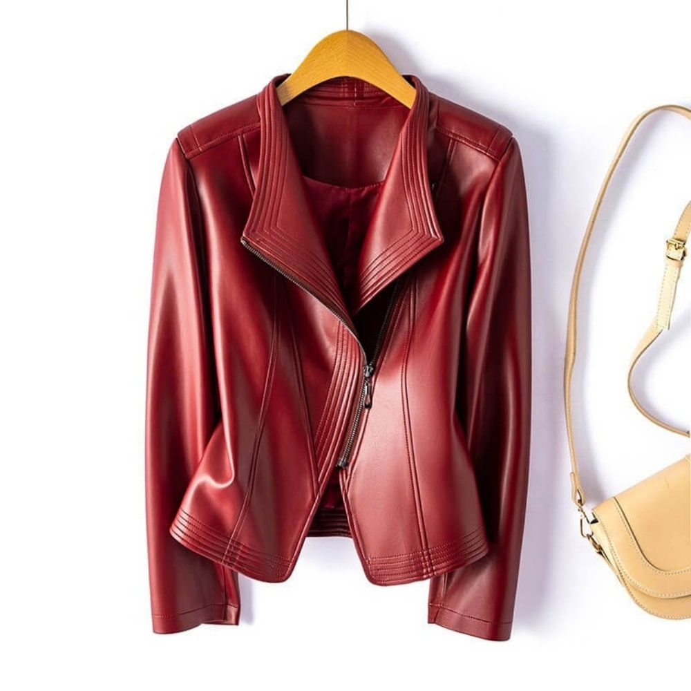 Hellena Chic Red Vegan Leather Jacket